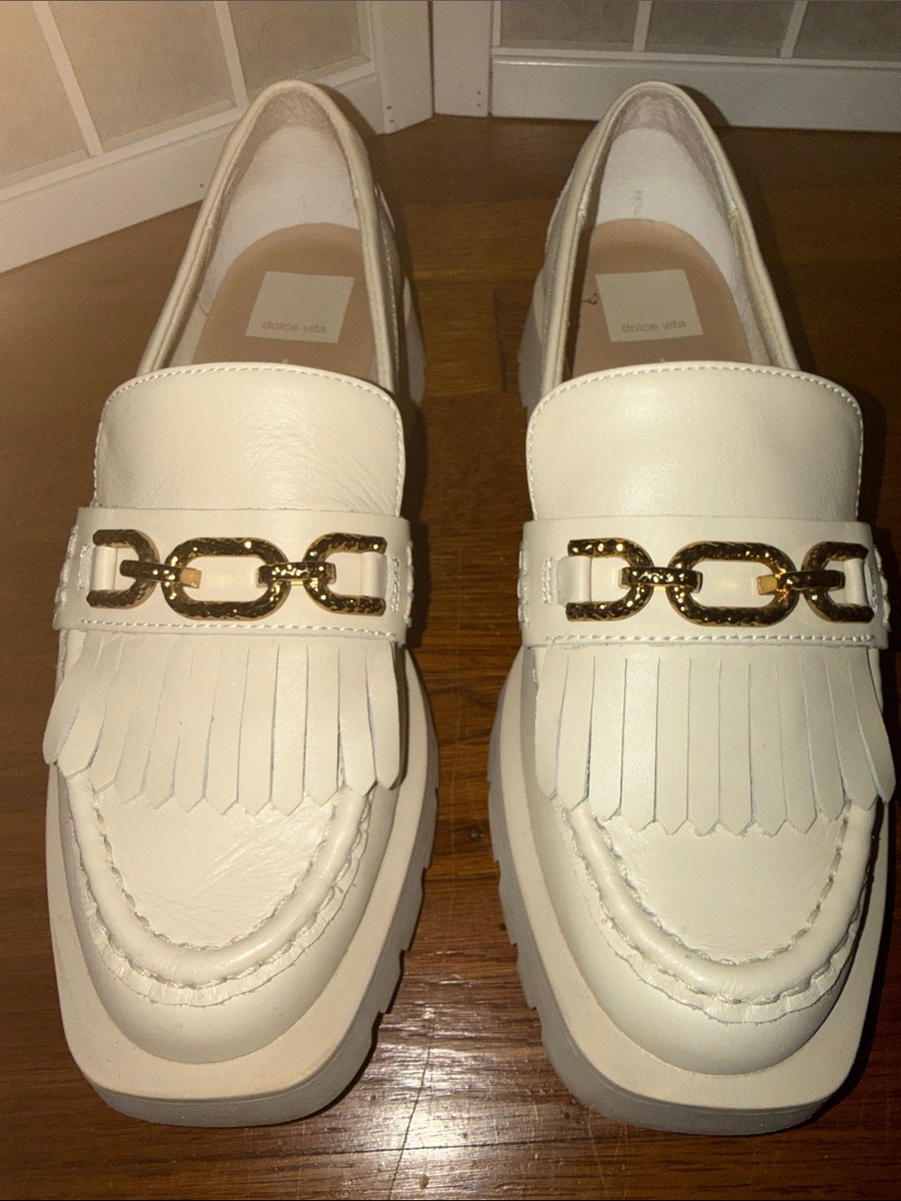 Dolce Vita Erna Chunky Leather Loafer Gold Hardware Ivory